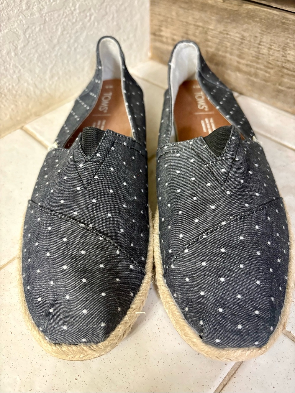 TOMS Denim Blue Polka Dot Espadrille Slip-Ons